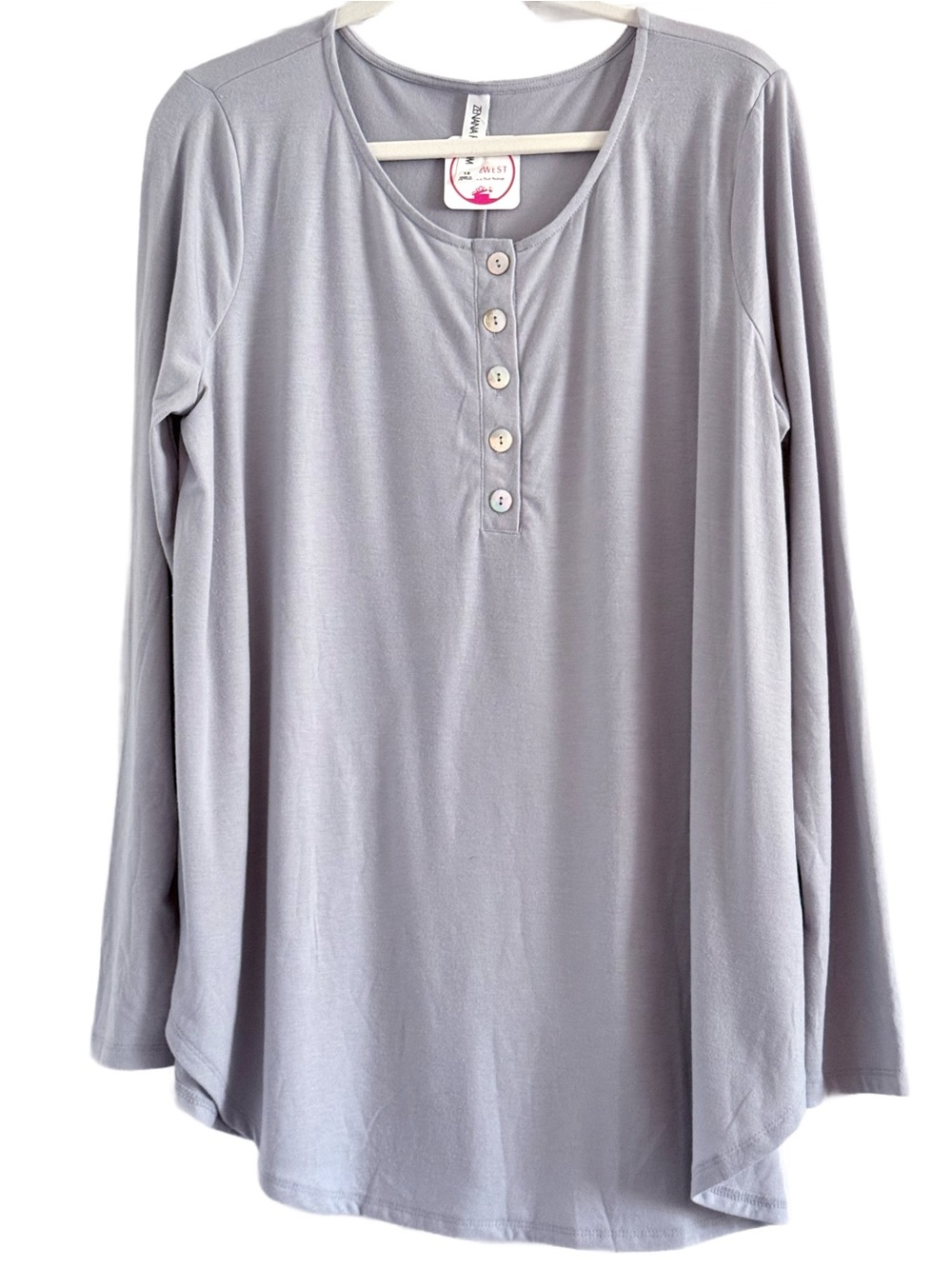 Zenana Outfitters Light Gray Long-Sleeve Stretchy Henley Top 1X